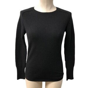 Steven Alan Sweater Womens Small Black 100% Cashmere Waffle Knit Sleeve Crew